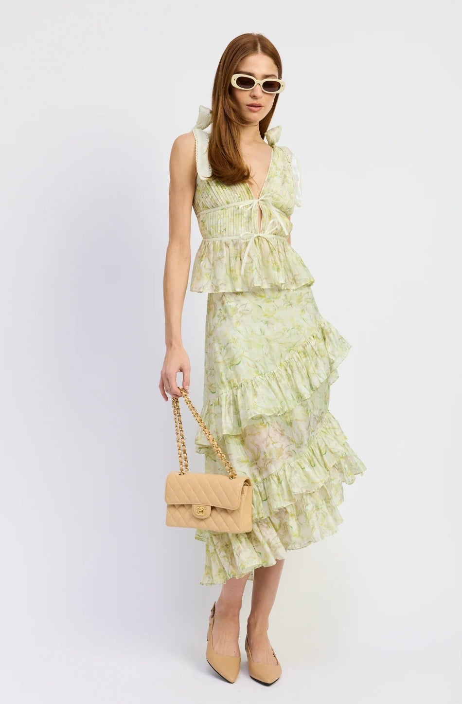 En Saison Claire Tiered Midi Skirt