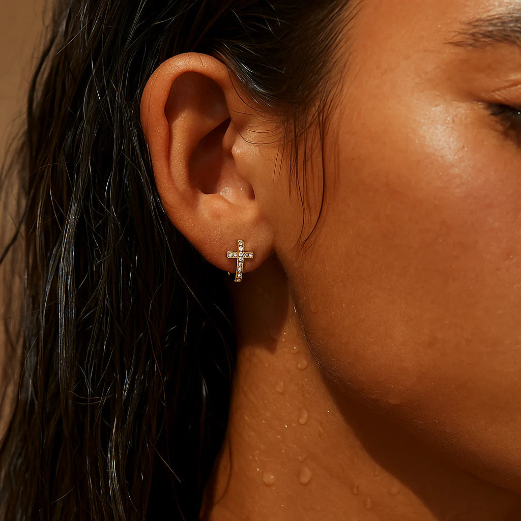 Ellie Vail Ridge Cross Huggie Earring