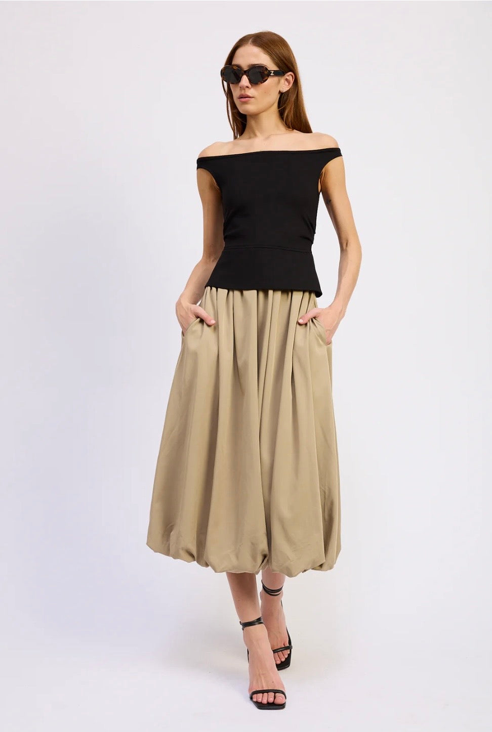 En Saison Off Shoulder Bubble Hem Dress