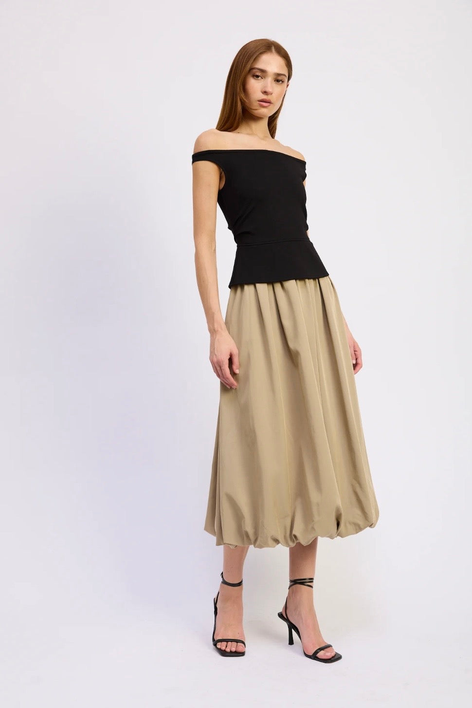 En Saison Off Shoulder Bubble Hem Dress