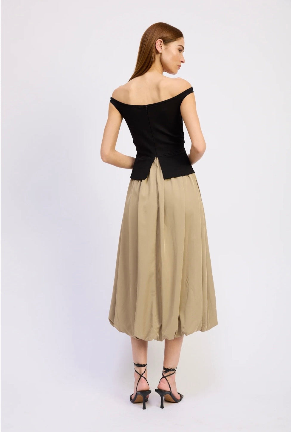 En Saison Off Shoulder Bubble Hem Dress