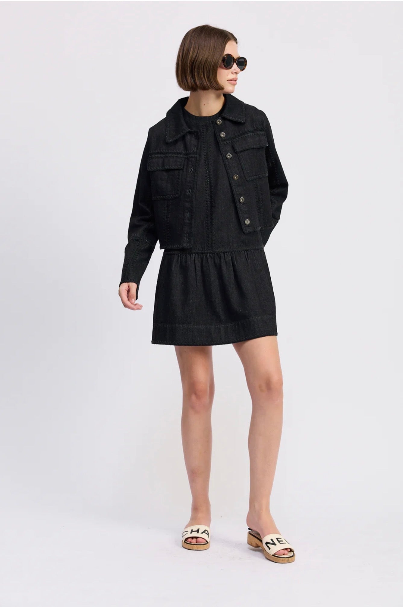 En Saison Black Embroidered Denim Jacket