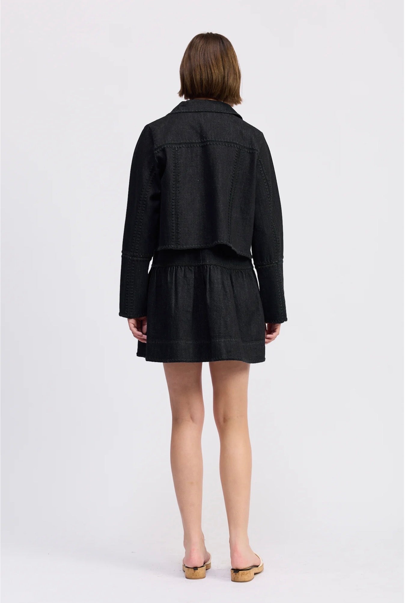 En Saison Black Embroidered Denim Jacket