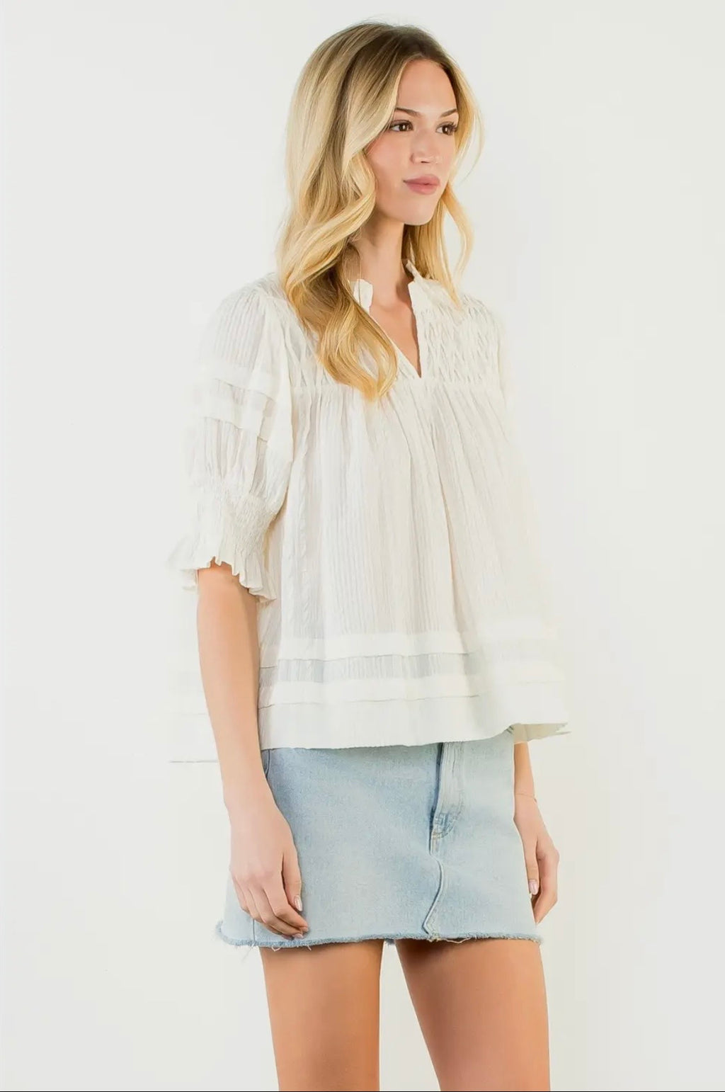 THML Cream Seer Sucker Top