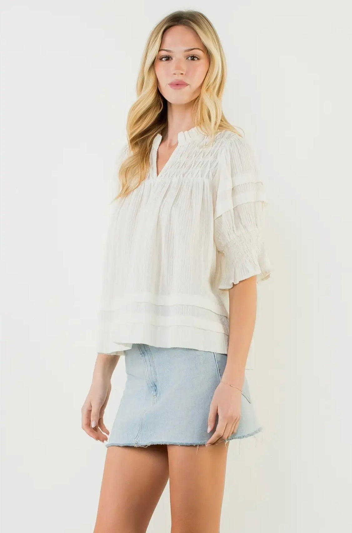 THML Cream Seer Sucker Top