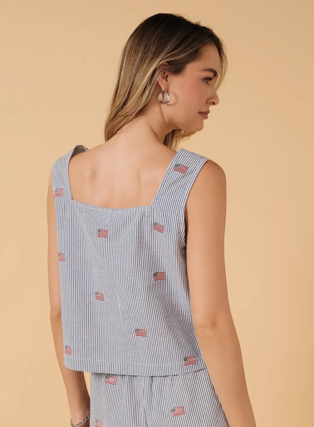 Seersucker Embroidered Flag Top