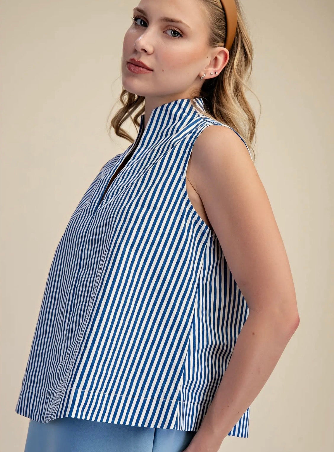 Split Neck Stripe Top
