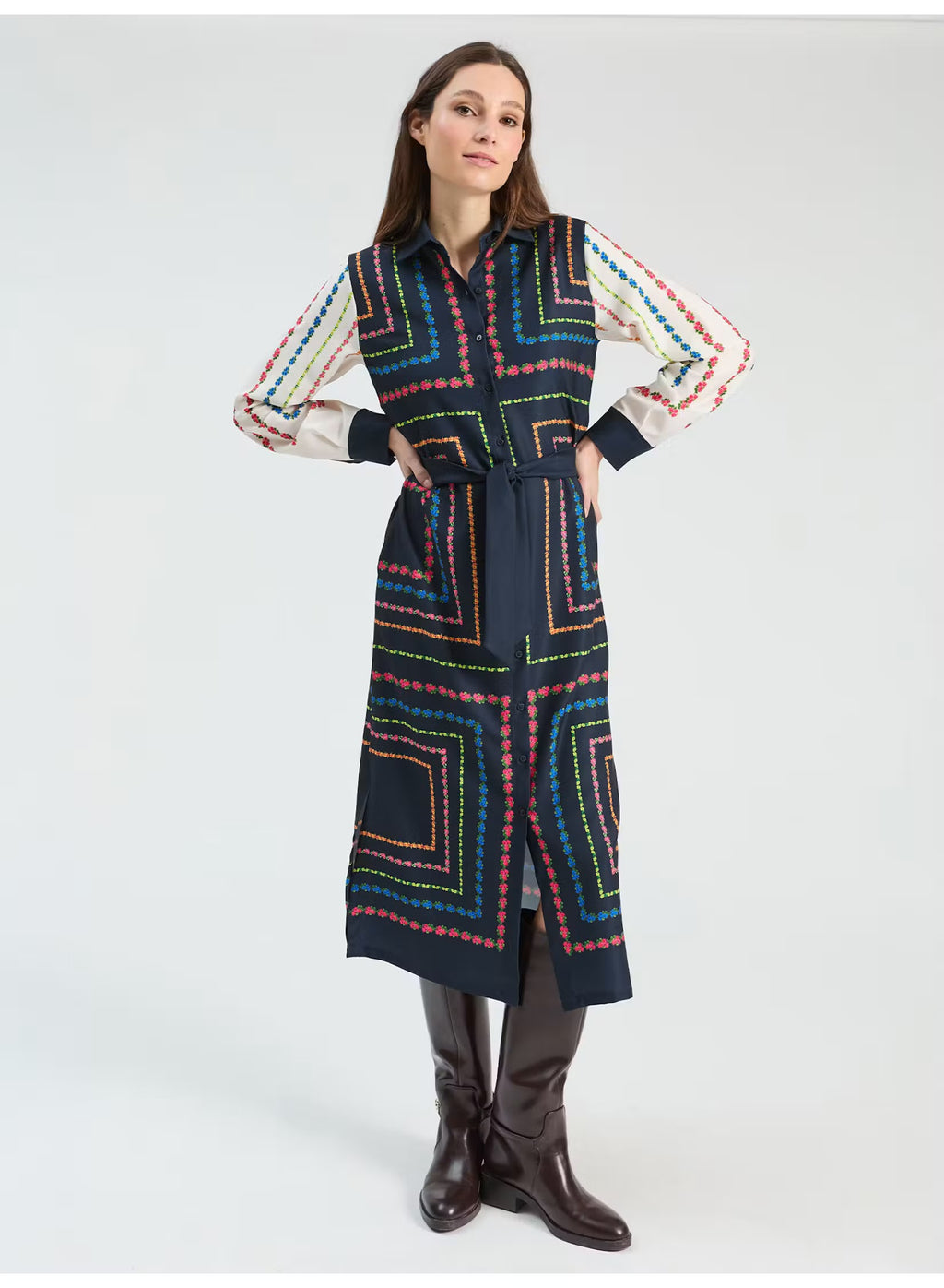 Vilagallo Vintage Scarf Shirt Dress