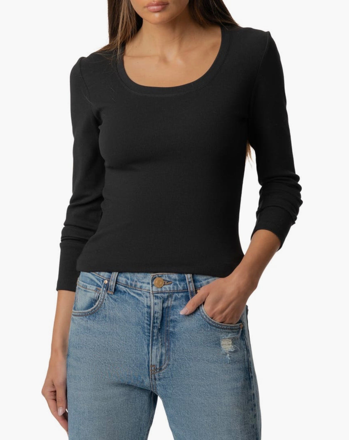 KUT Sarah Rib-Knit Long Sleeve Tee