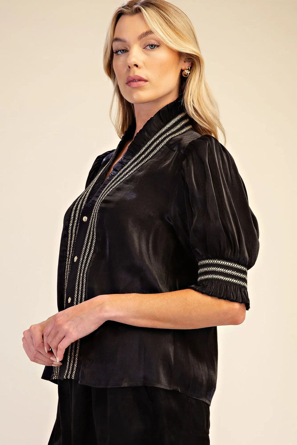 Glam Ruffle Neck Blouse