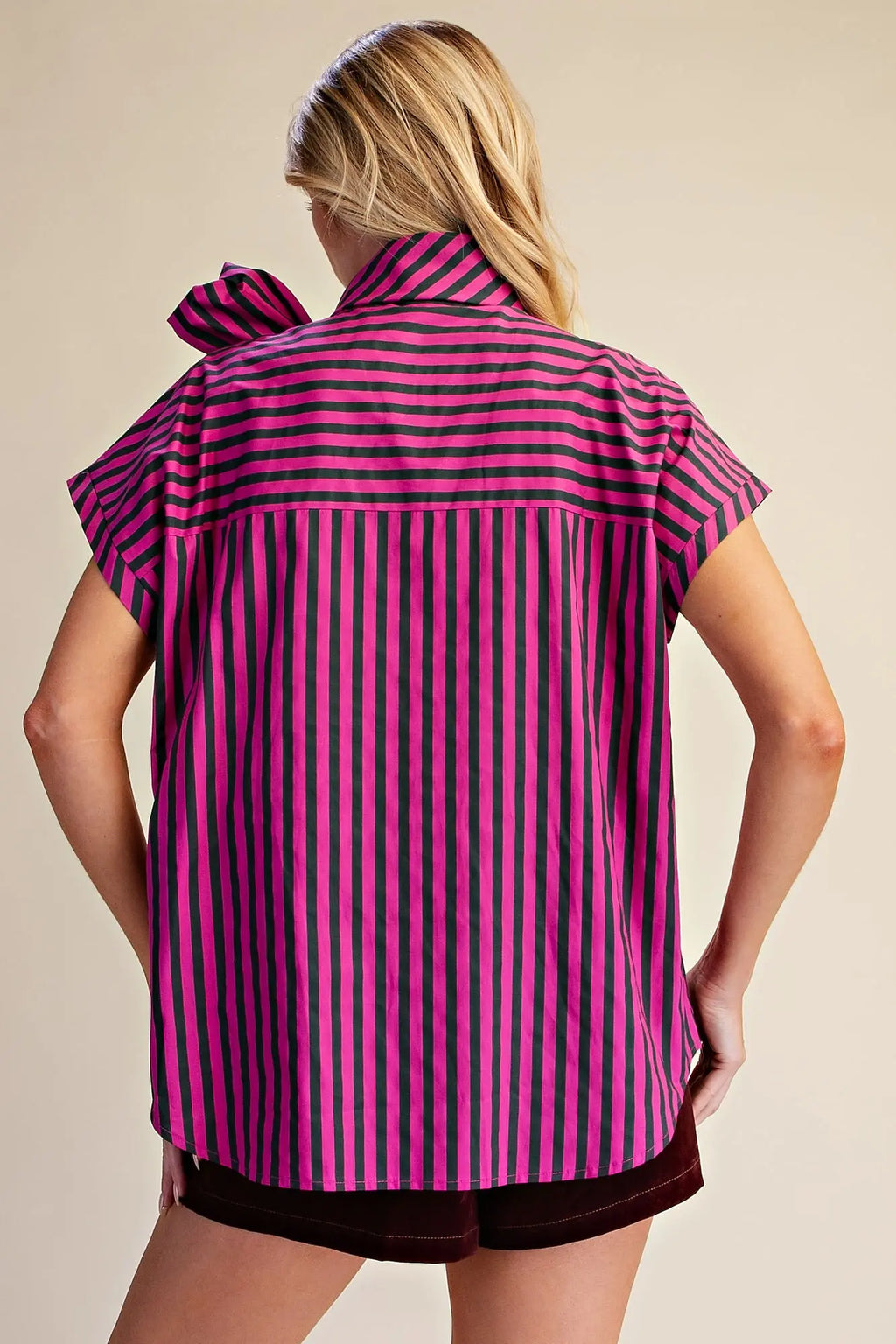 Glam Bow Neck Stripe Shirt
