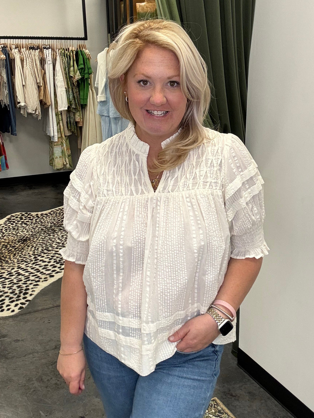 THML Cream Seer Sucker Top