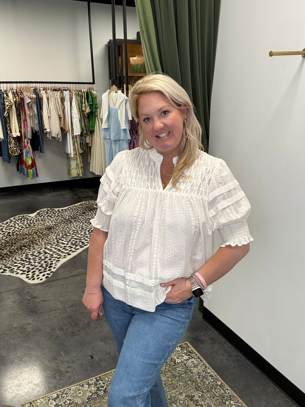 THML Cream Seer Sucker Top