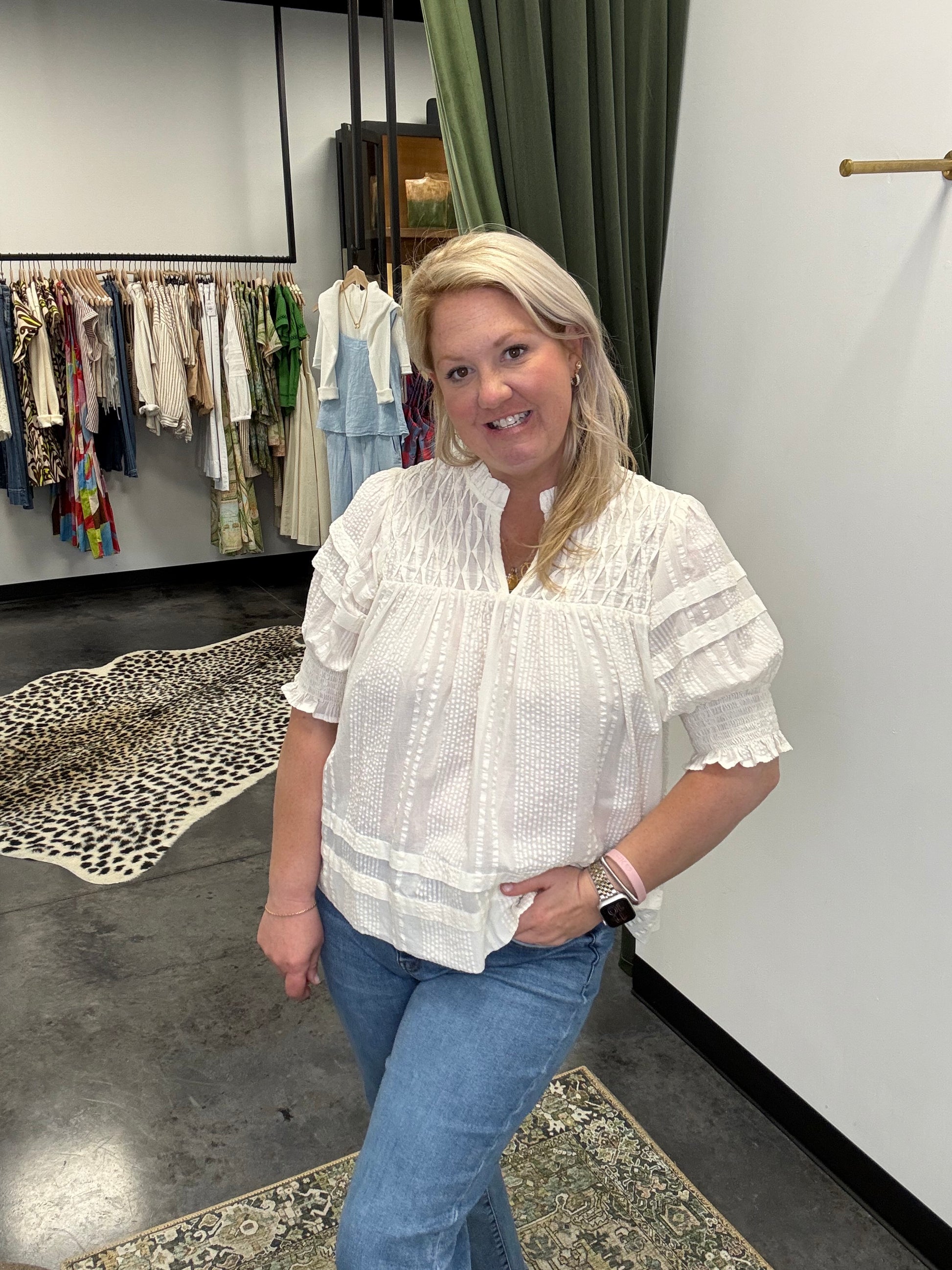 THML Cream Seer Sucker Top