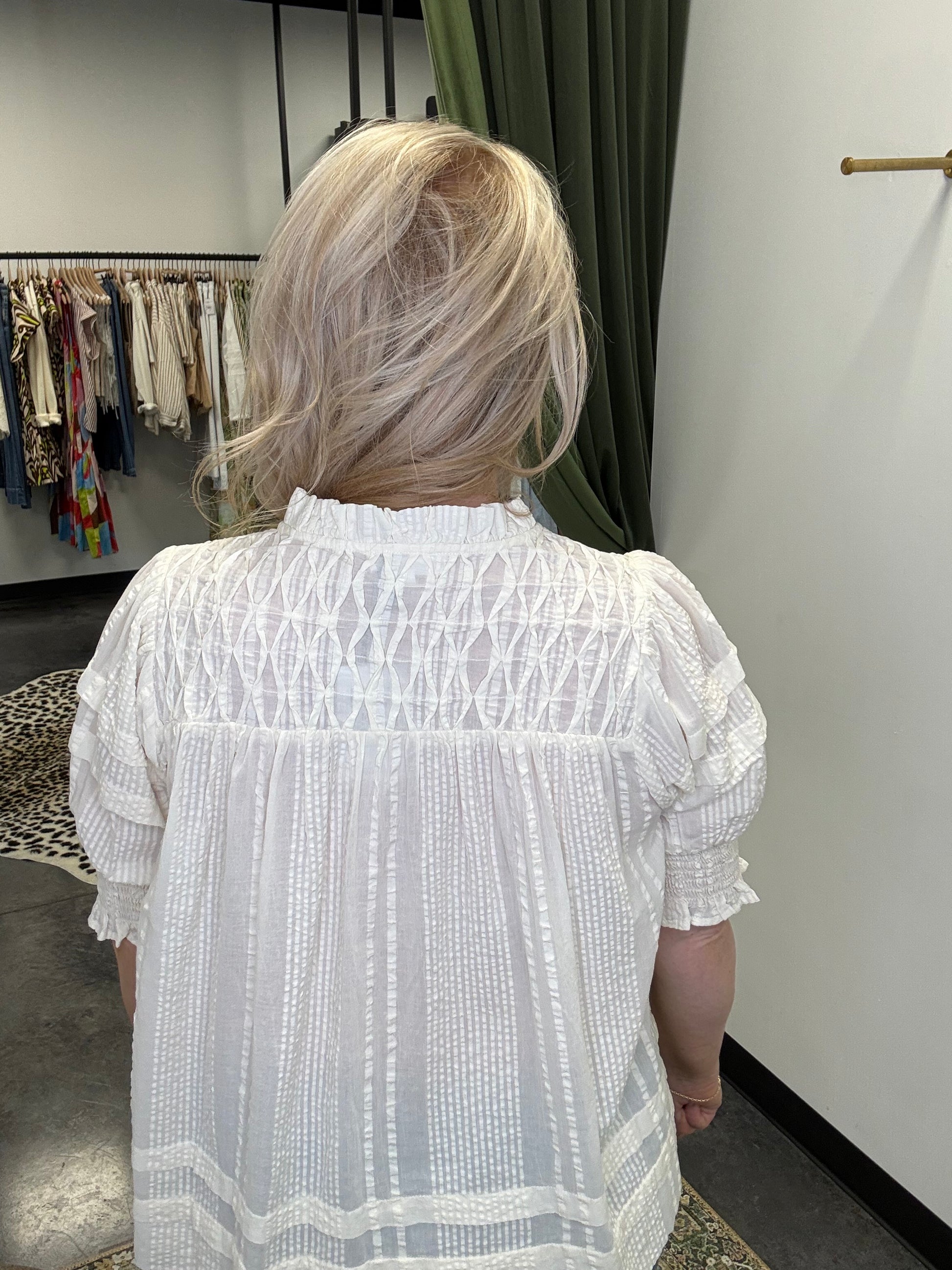 THML Cream Seer Sucker Top