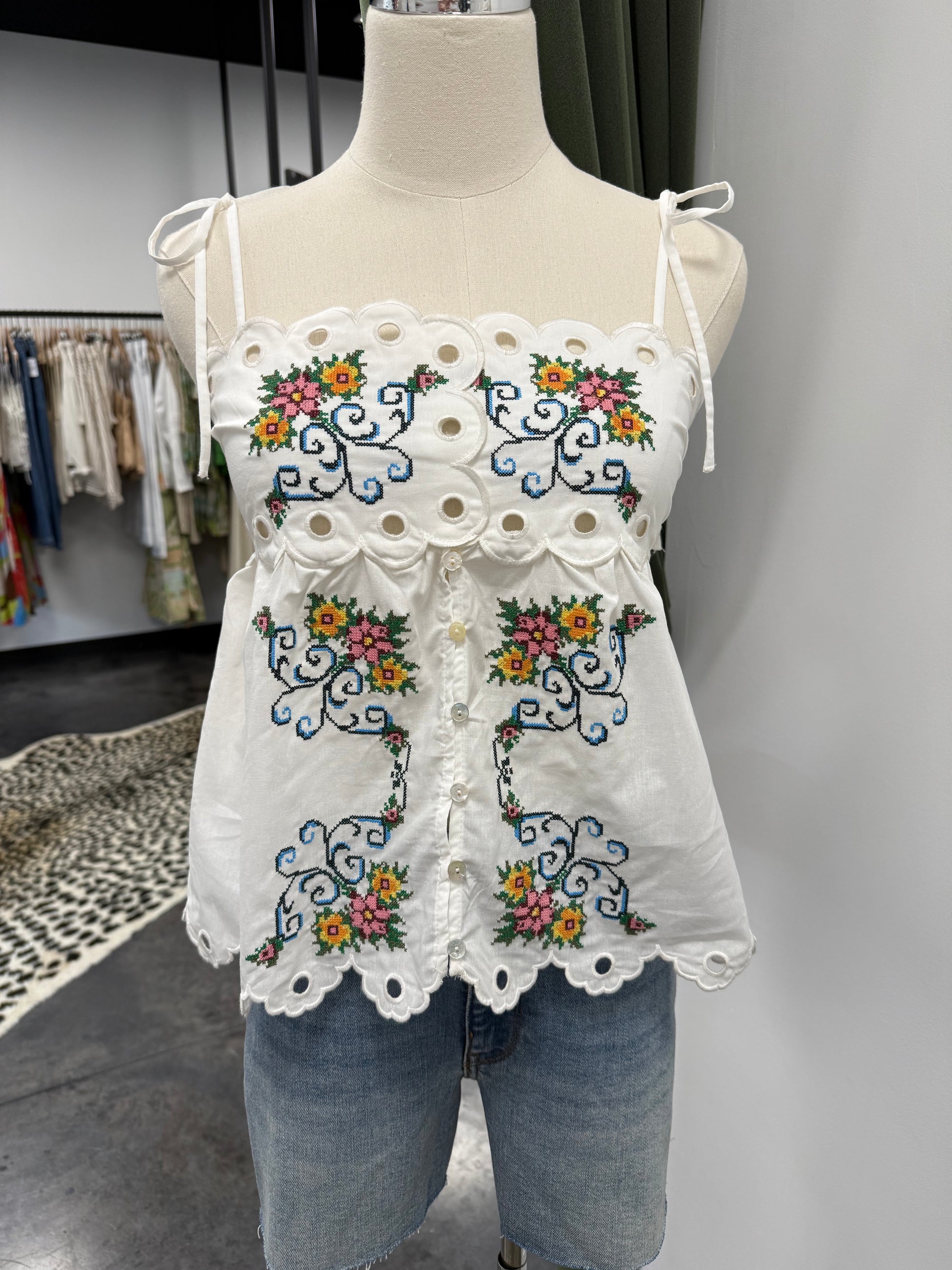 Moon River Eyelet Embroidered Top