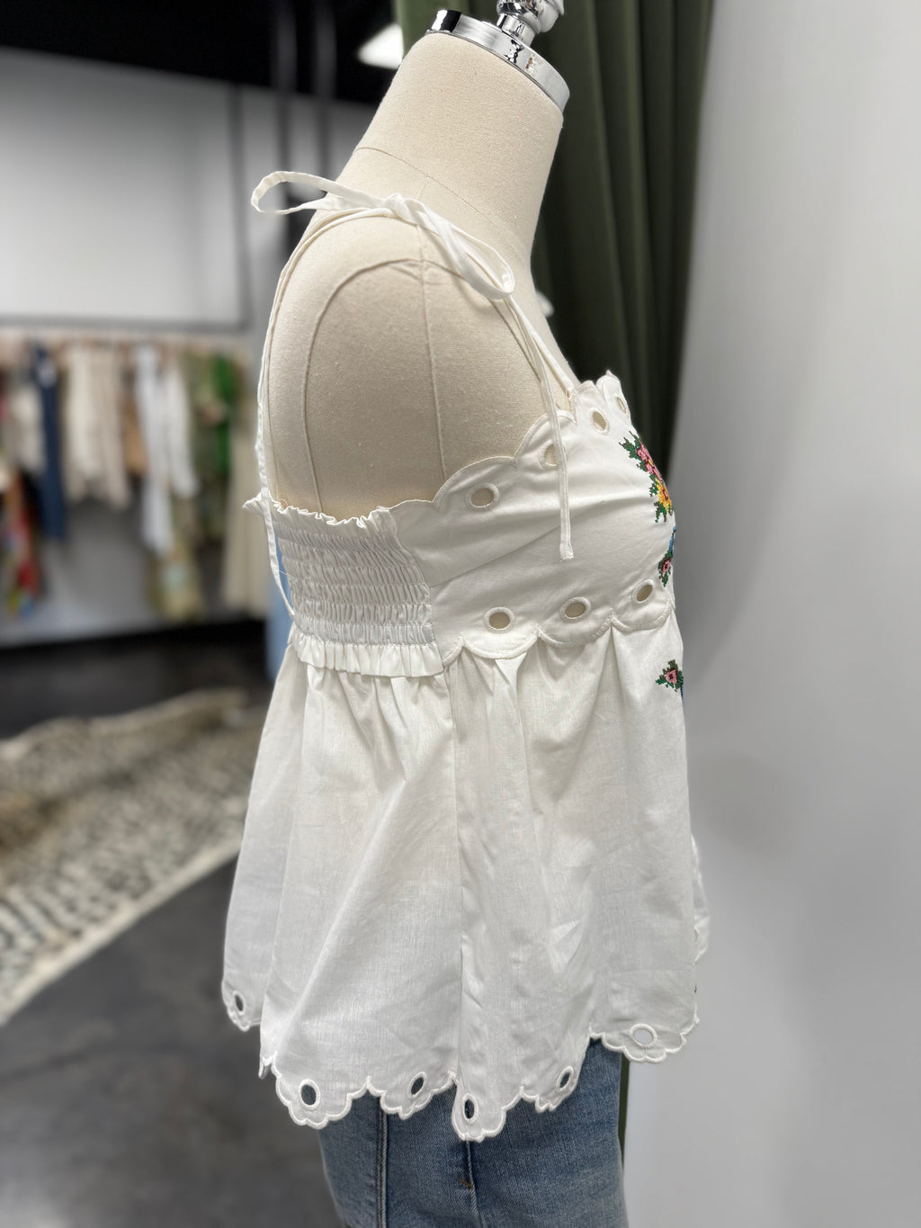 Moon River Eyelet Embroidered Top